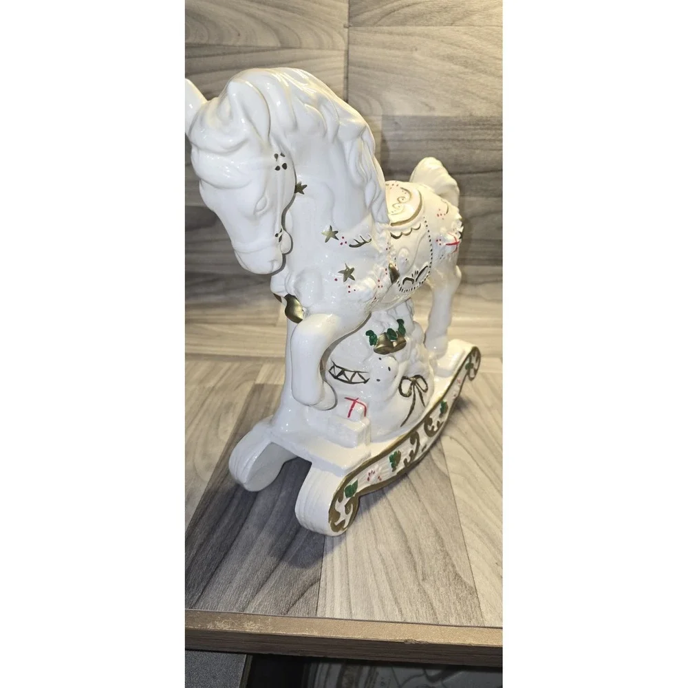 Christmas Rocking Horse Large Home Ceramic  Original Vintage fine Decor Holiday